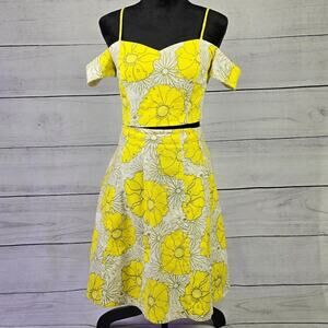 Top shop | Yellow & White Foral Flare Midi Skirt And Crop Top Size 4